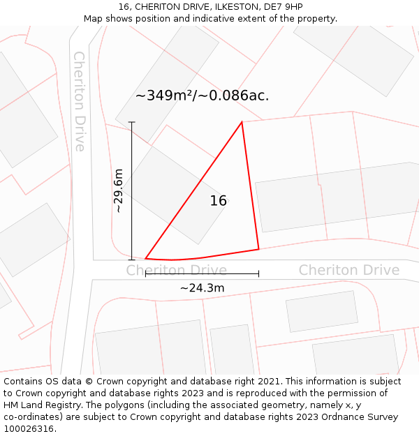 16, CHERITON DRIVE, ILKESTON, DE7 9HP: Plot and title map