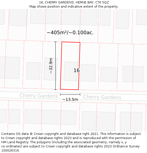 16, CHERRY GARDENS, HERNE BAY, CT6 5QZ: Plot and title map