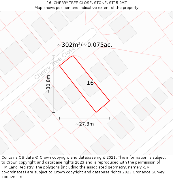 16, CHERRY TREE CLOSE, STONE, ST15 0AZ: Plot and title map