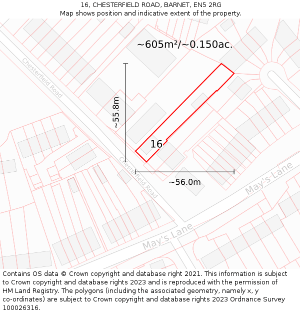 16, CHESTERFIELD ROAD, BARNET, EN5 2RG: Plot and title map