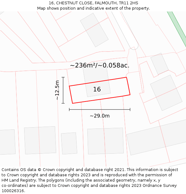 16, CHESTNUT CLOSE, FALMOUTH, TR11 2HS: Plot and title map