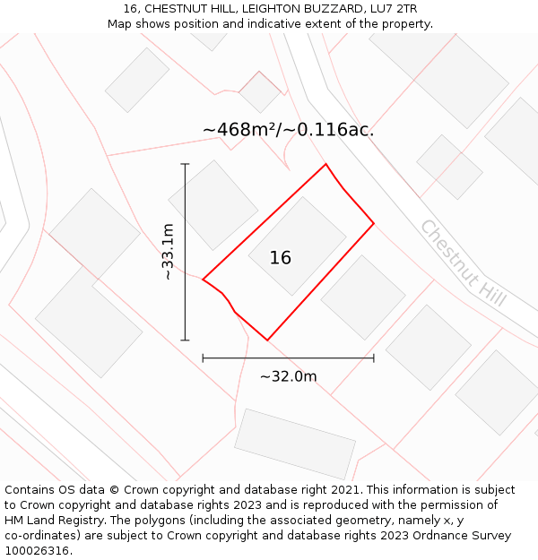 16, CHESTNUT HILL, LEIGHTON BUZZARD, LU7 2TR: Plot and title map