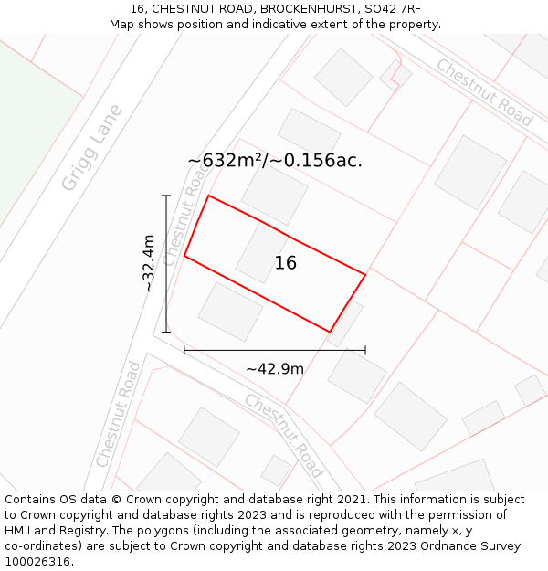 16, CHESTNUT ROAD, BROCKENHURST, SO42 7RF: Plot and title map