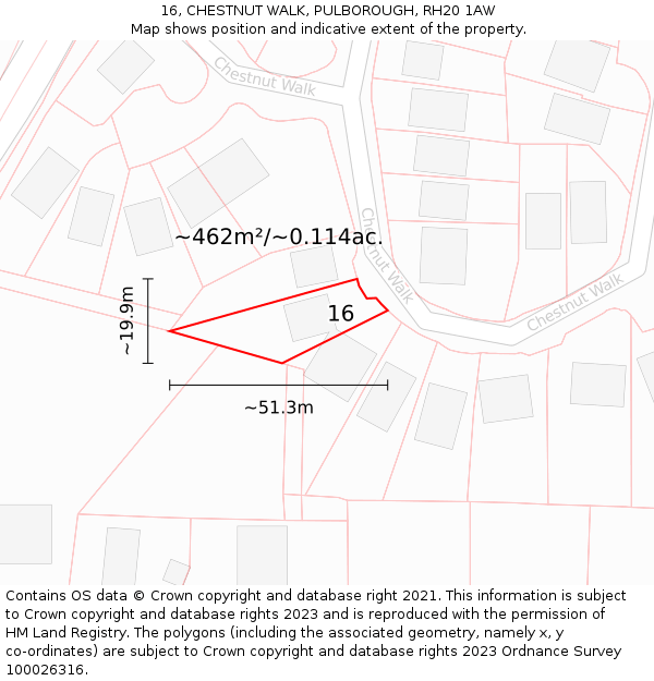 16, CHESTNUT WALK, PULBOROUGH, RH20 1AW: Plot and title map