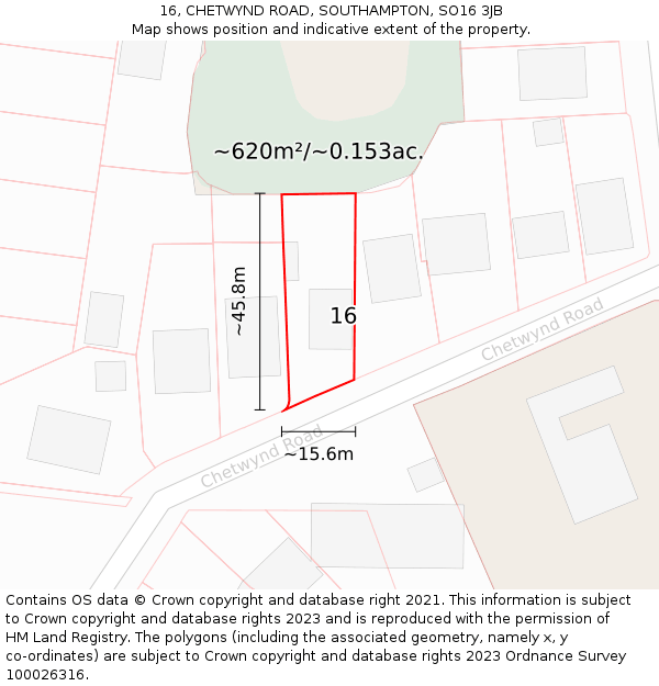 16, CHETWYND ROAD, SOUTHAMPTON, SO16 3JB: Plot and title map