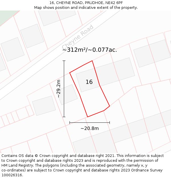 16, CHEYNE ROAD, PRUDHOE, NE42 6PF: Plot and title map
