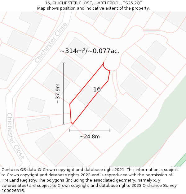 16, CHICHESTER CLOSE, HARTLEPOOL, TS25 2QT: Plot and title map