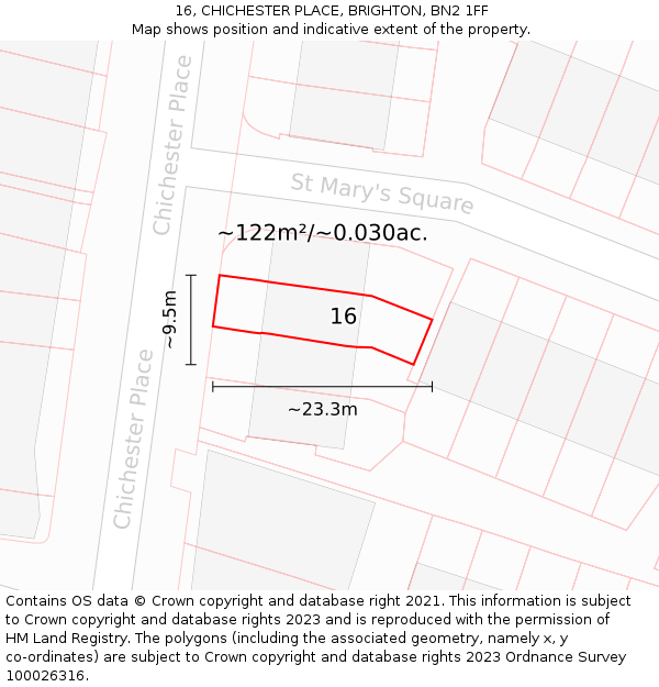 16, CHICHESTER PLACE, BRIGHTON, BN2 1FF: Plot and title map