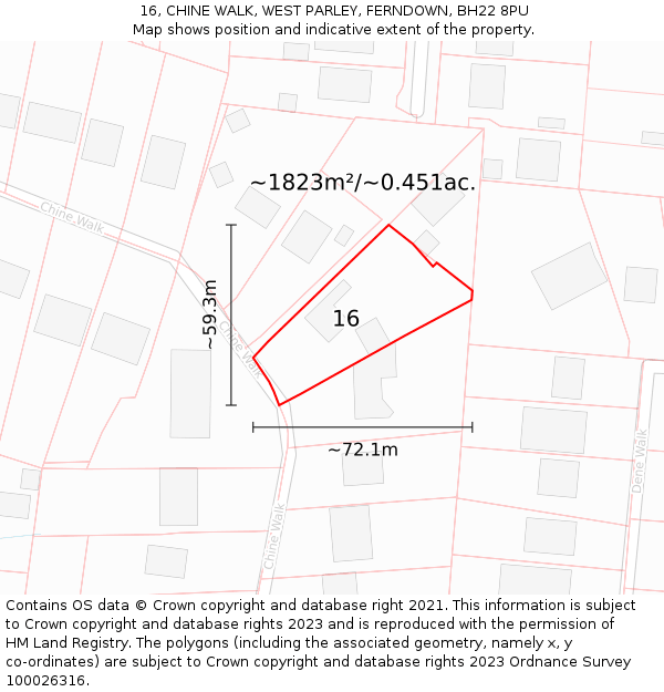 16, CHINE WALK, WEST PARLEY, FERNDOWN, BH22 8PU: Plot and title map