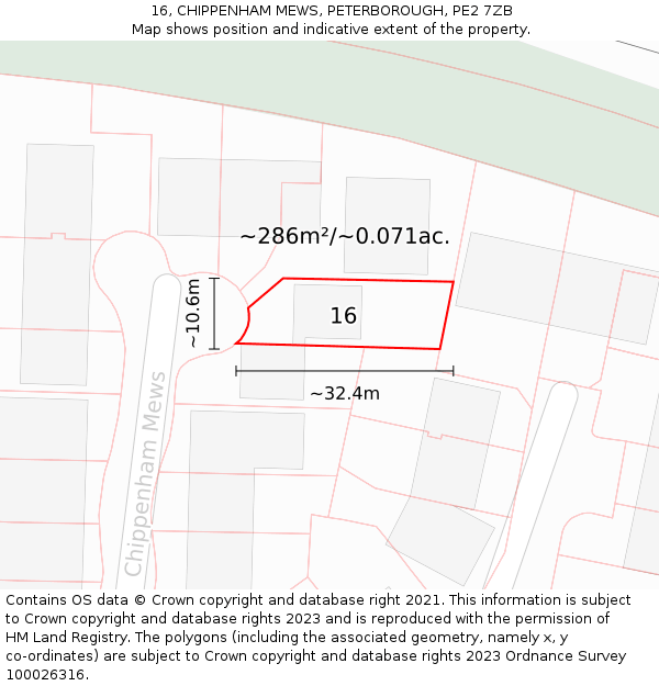 16, CHIPPENHAM MEWS, PETERBOROUGH, PE2 7ZB: Plot and title map