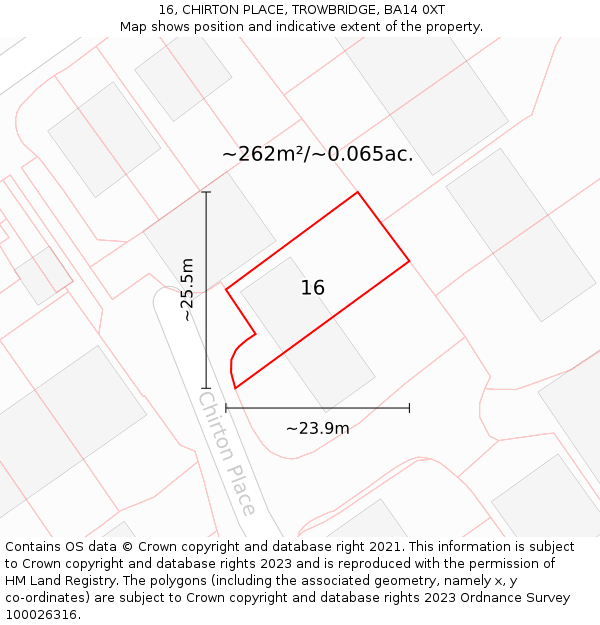 16, CHIRTON PLACE, TROWBRIDGE, BA14 0XT: Plot and title map