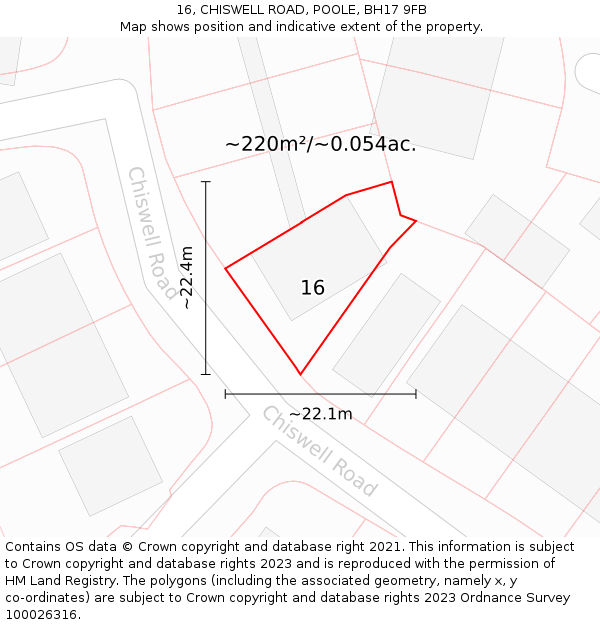 16, CHISWELL ROAD, POOLE, BH17 9FB: Plot and title map