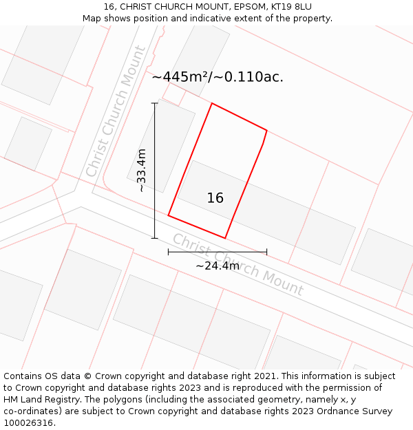 16, CHRIST CHURCH MOUNT, EPSOM, KT19 8LU: Plot and title map