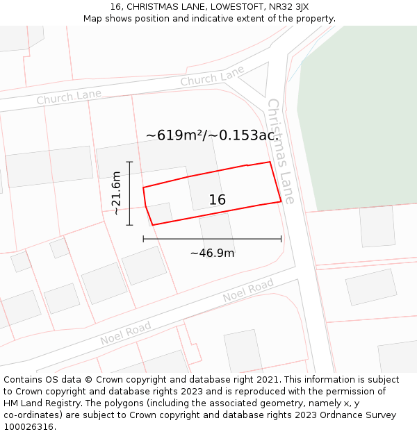 16, CHRISTMAS LANE, LOWESTOFT, NR32 3JX: Plot and title map