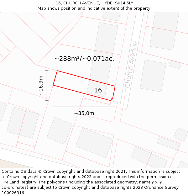 16, CHURCH AVENUE, HYDE, SK14 5LY: Plot and title map