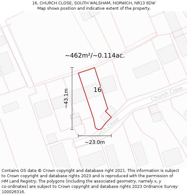 16, CHURCH CLOSE, SOUTH WALSHAM, NORWICH, NR13 6DW: Plot and title map