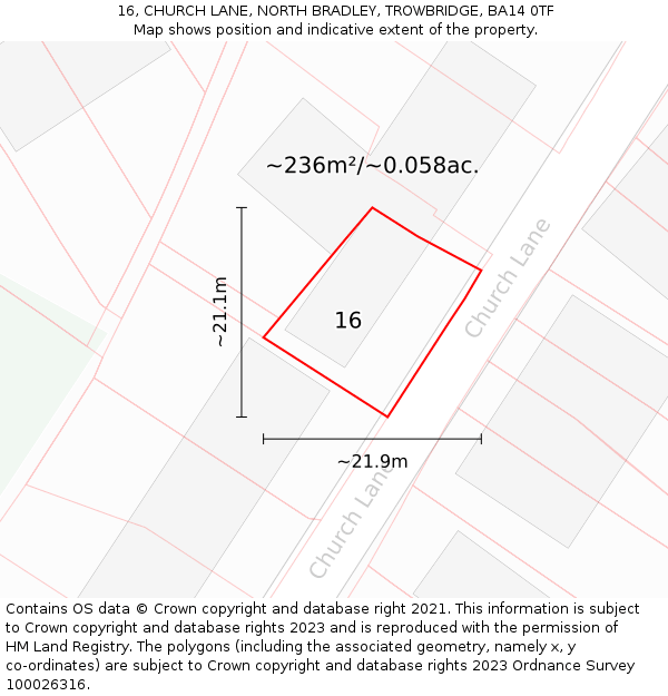 16, CHURCH LANE, NORTH BRADLEY, TROWBRIDGE, BA14 0TF: Plot and title map