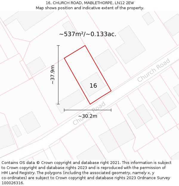 16, CHURCH ROAD, MABLETHORPE, LN12 2EW: Plot and title map