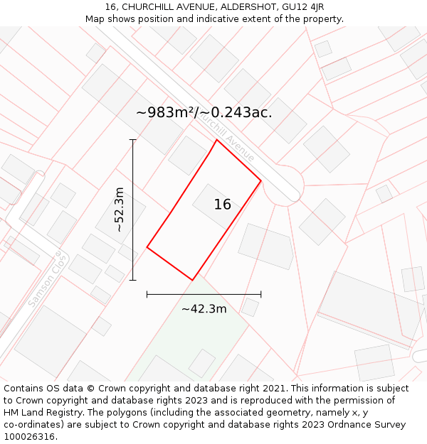 16, CHURCHILL AVENUE, ALDERSHOT, GU12 4JR: Plot and title map