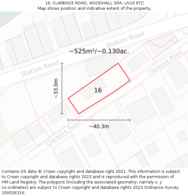 16, CLARENCE ROAD, WOODHALL SPA, LN10 6TZ: Plot and title map