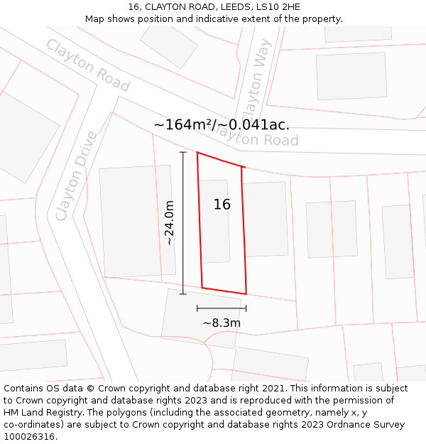 16, CLAYTON ROAD, LEEDS, LS10 2HE: Plot and title map