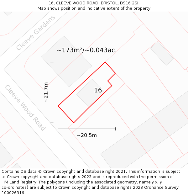 16, CLEEVE WOOD ROAD, BRISTOL, BS16 2SH: Plot and title map