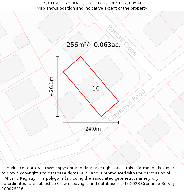 16, CLEVELEYS ROAD, HOGHTON, PRESTON, PR5 0LT: Plot and title map