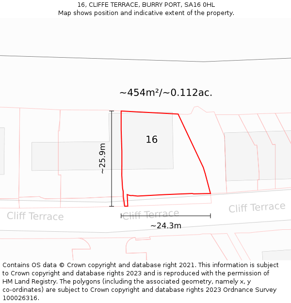 16, CLIFFE TERRACE, BURRY PORT, SA16 0HL: Plot and title map