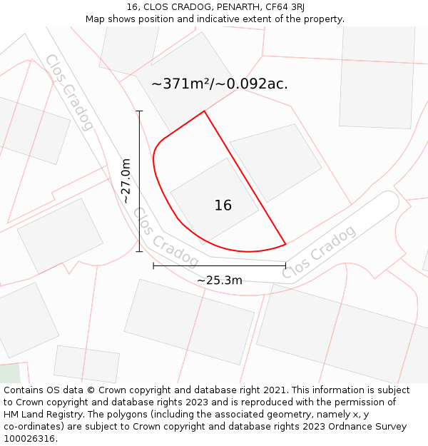 16, CLOS CRADOG, PENARTH, CF64 3RJ: Plot and title map