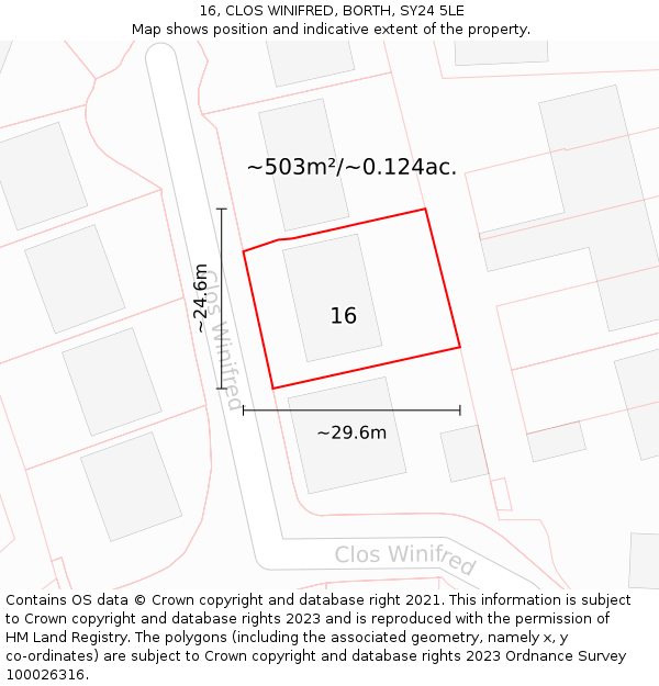 16, CLOS WINIFRED, BORTH, SY24 5LE: Plot and title map