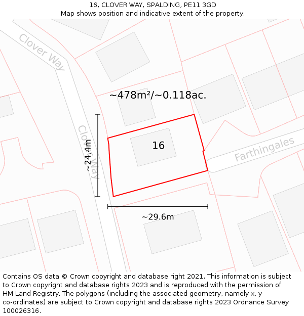 16, CLOVER WAY, SPALDING, PE11 3GD: Plot and title map