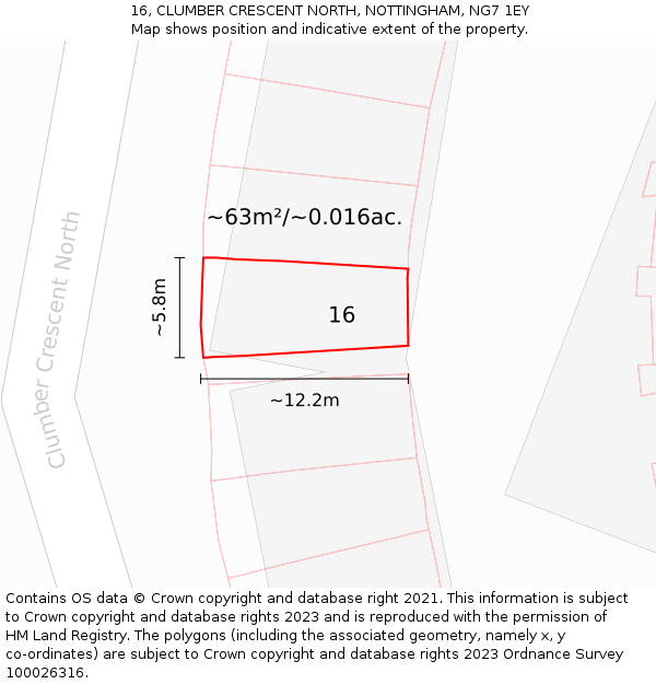 16, CLUMBER CRESCENT NORTH, NOTTINGHAM, NG7 1EY: Plot and title map