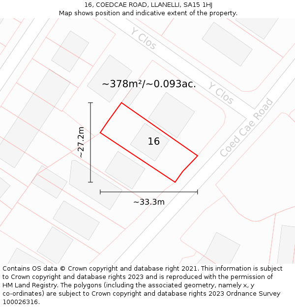 16, COEDCAE ROAD, LLANELLI, SA15 1HJ: Plot and title map