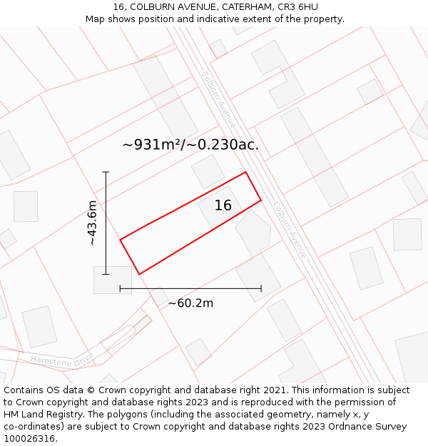 16, COLBURN AVENUE, CATERHAM, CR3 6HU: Plot and title map