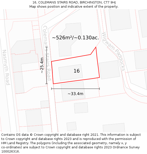 16, COLEMANS STAIRS ROAD, BIRCHINGTON, CT7 9HJ: Plot and title map