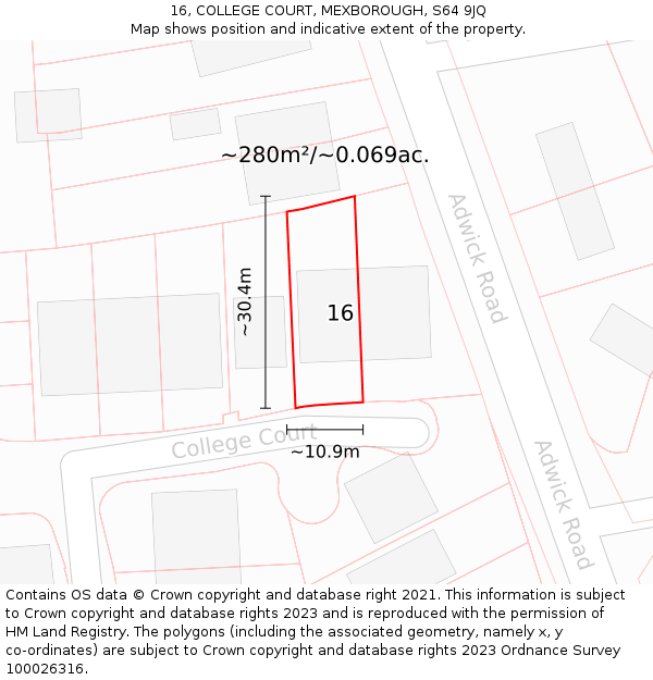 16, COLLEGE COURT, MEXBOROUGH, S64 9JQ: Plot and title map