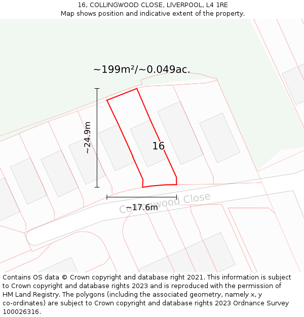 16, COLLINGWOOD CLOSE, LIVERPOOL, L4 1RE: Plot and title map