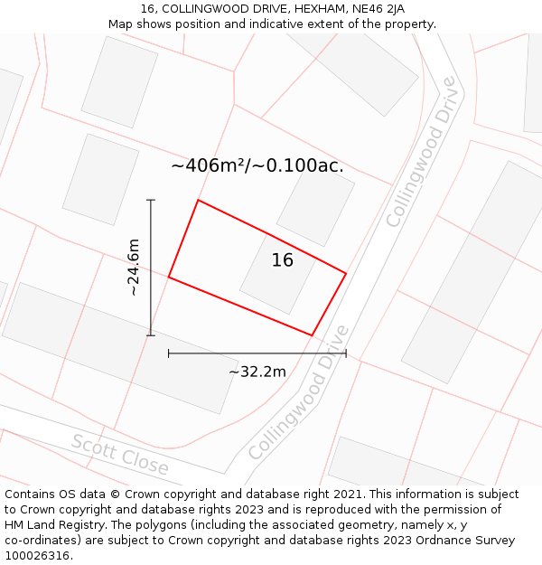 16, COLLINGWOOD DRIVE, HEXHAM, NE46 2JA: Plot and title map