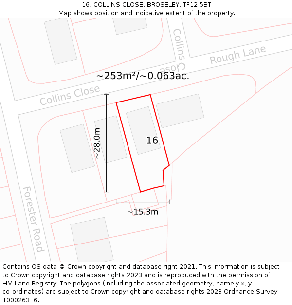 16, COLLINS CLOSE, BROSELEY, TF12 5BT: Plot and title map