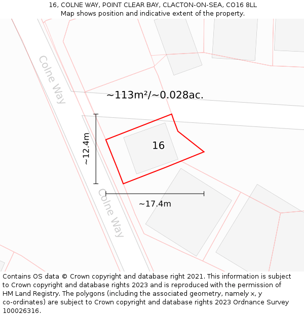 16, COLNE WAY, POINT CLEAR BAY, CLACTON-ON-SEA, CO16 8LL: Plot and title map