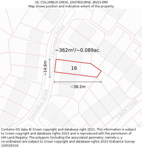 16, COLUMBUS DRIVE, EASTBOURNE, BN23 6RR: Plot and title map