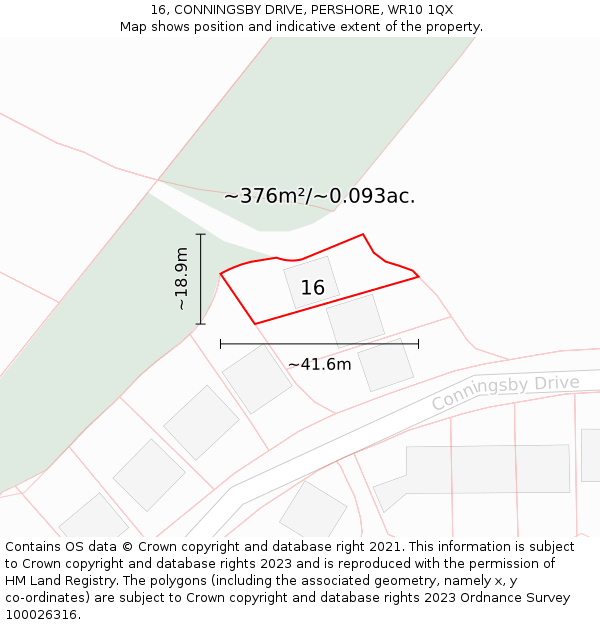 16, CONNINGSBY DRIVE, PERSHORE, WR10 1QX: Plot and title map