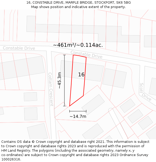 16, CONSTABLE DRIVE, MARPLE BRIDGE, STOCKPORT, SK6 5BG: Plot and title map