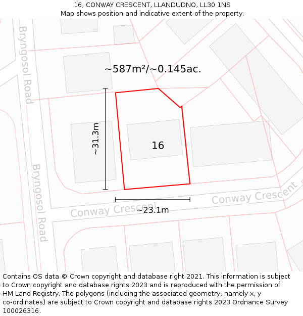 16, CONWAY CRESCENT, LLANDUDNO, LL30 1NS: Plot and title map