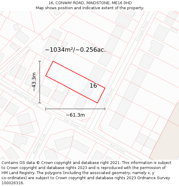 16, CONWAY ROAD, MAIDSTONE, ME16 0HD: Plot and title map
