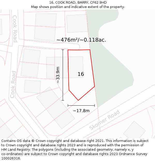 16, COOK ROAD, BARRY, CF62 9HD: Plot and title map