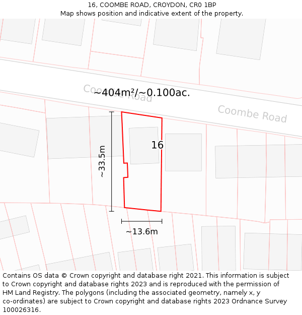16, COOMBE ROAD, CROYDON, CR0 1BP: Plot and title map