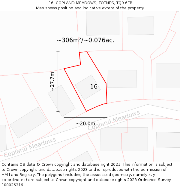16, COPLAND MEADOWS, TOTNES, TQ9 6ER: Plot and title map