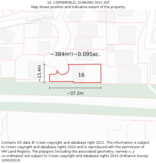 16, COPPERFIELD, DURHAM, DH1 3QT: Plot and title map