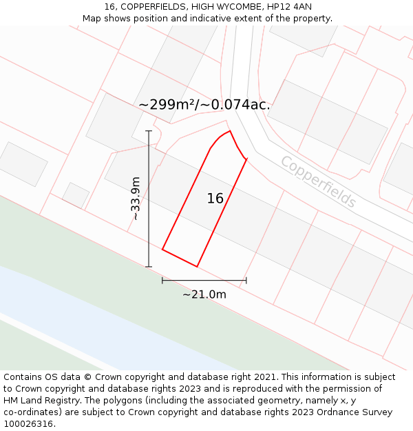 16, COPPERFIELDS, HIGH WYCOMBE, HP12 4AN: Plot and title map